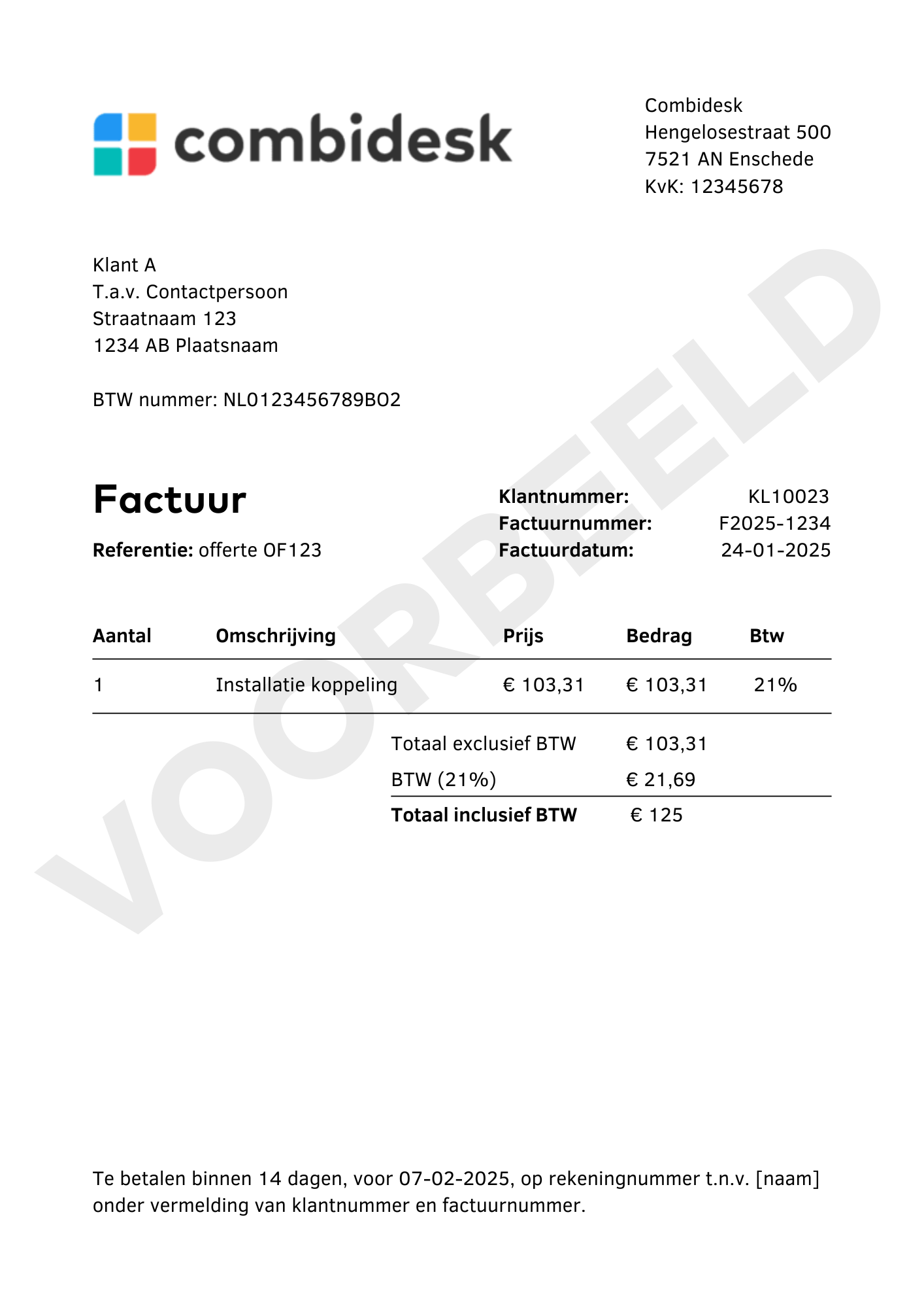 Voorbeeld factuur